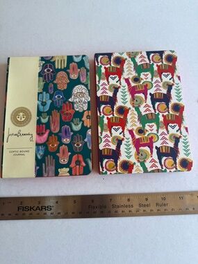 Two Patterned Bound Journals - Teal Hamsa & White Llama Print